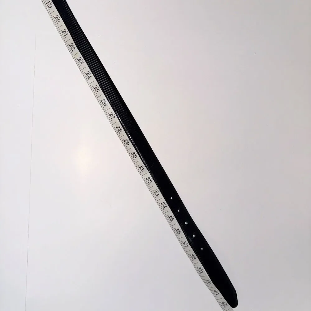 Johnston & Murphy Black Raised Stripe Calf Leather Belt Silver Buckle Men's 36